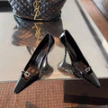 personalized black high heels pointed toe women's flats small fragrant style women's shoes summer stiletto patent leather square toe women's shoes