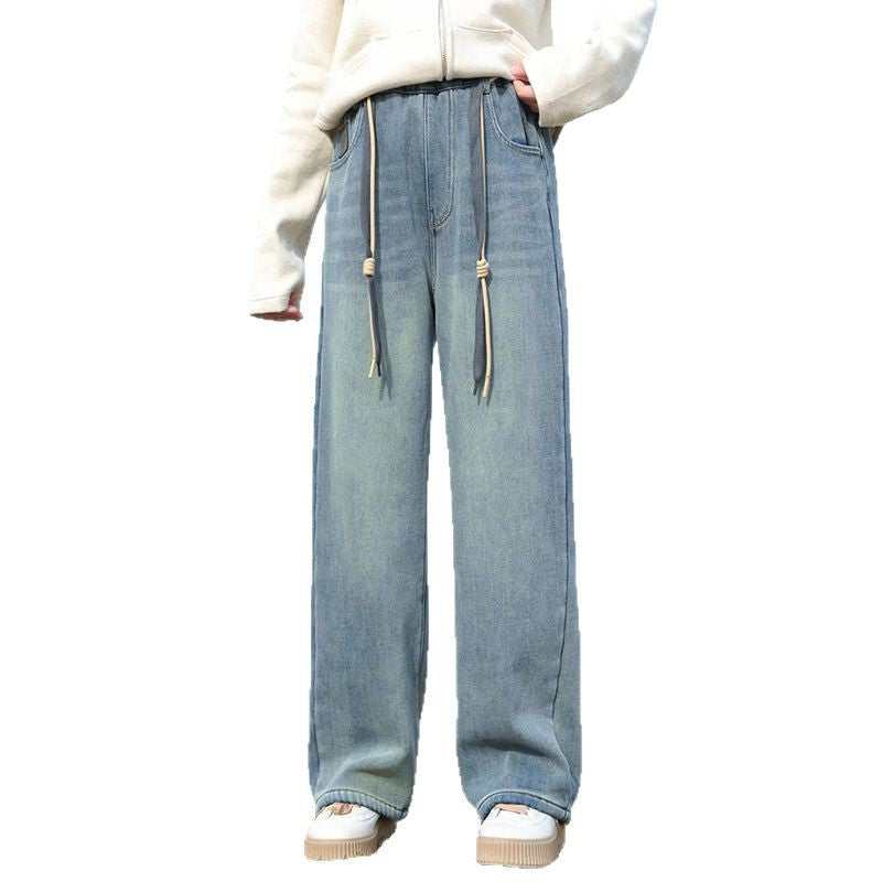 Girlloose pantsjeansspring & fallnew arrivalstraight-leg pantskids pants middle girl big childpantsloose