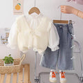Korean style knitted vest and white shirt girl's outfit  - sweet & stylish bowknot floral set