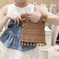 Girls' spring/autumn sweater set: sweet princess collar knit vest with ruffle trim and tassel detail (two-piece outfit)