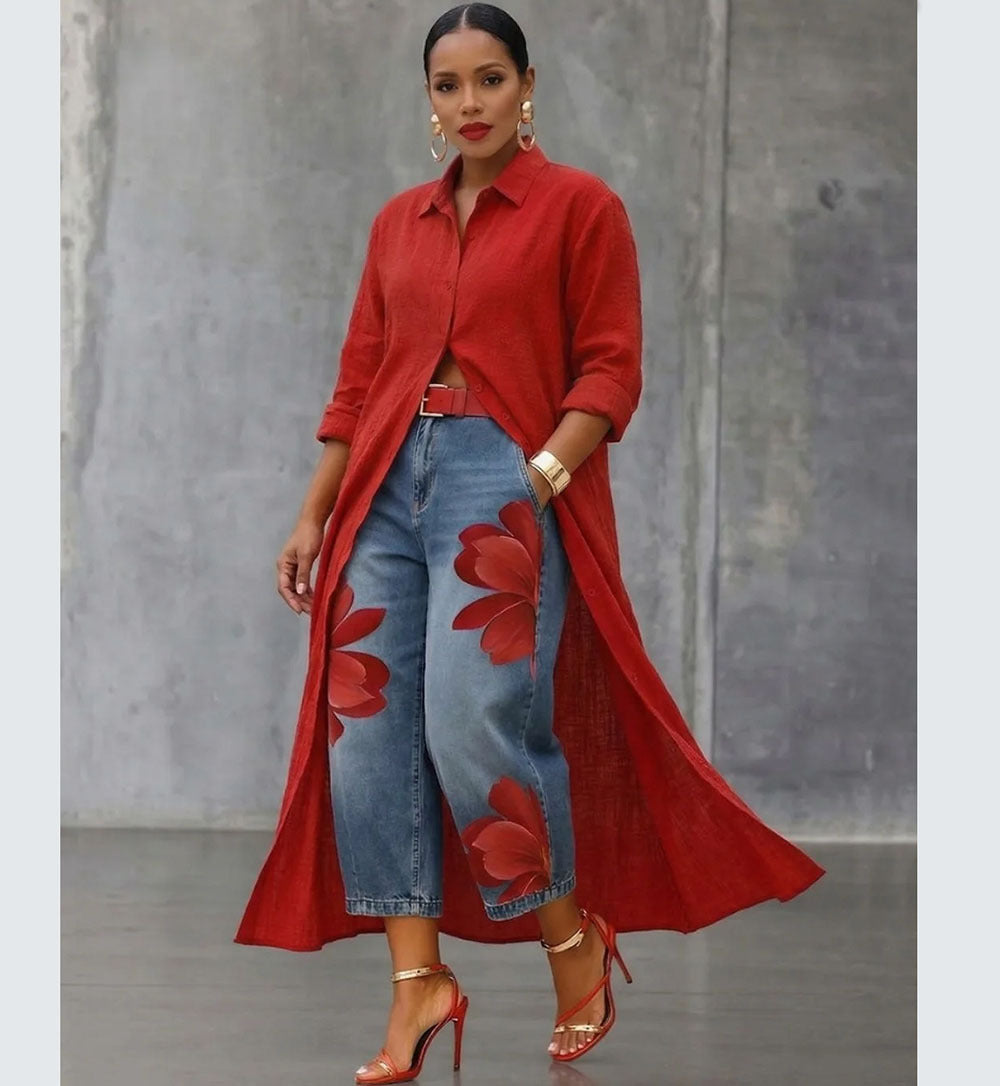 European and american style floral denim jeans - new women's streetwear fashion printed cropped pants for  cross-border e-commerce