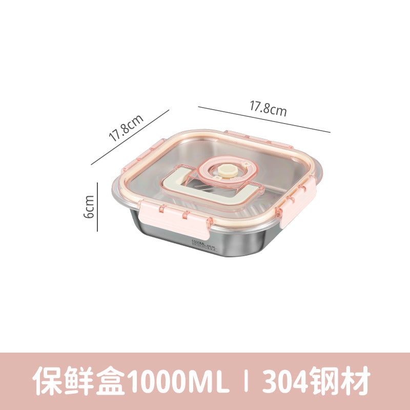 Cross-border fresh-keeping box sealed dumpling box 304 stainless steel sub-packaging refrigerator storage freezing box handle lunch box wholesale