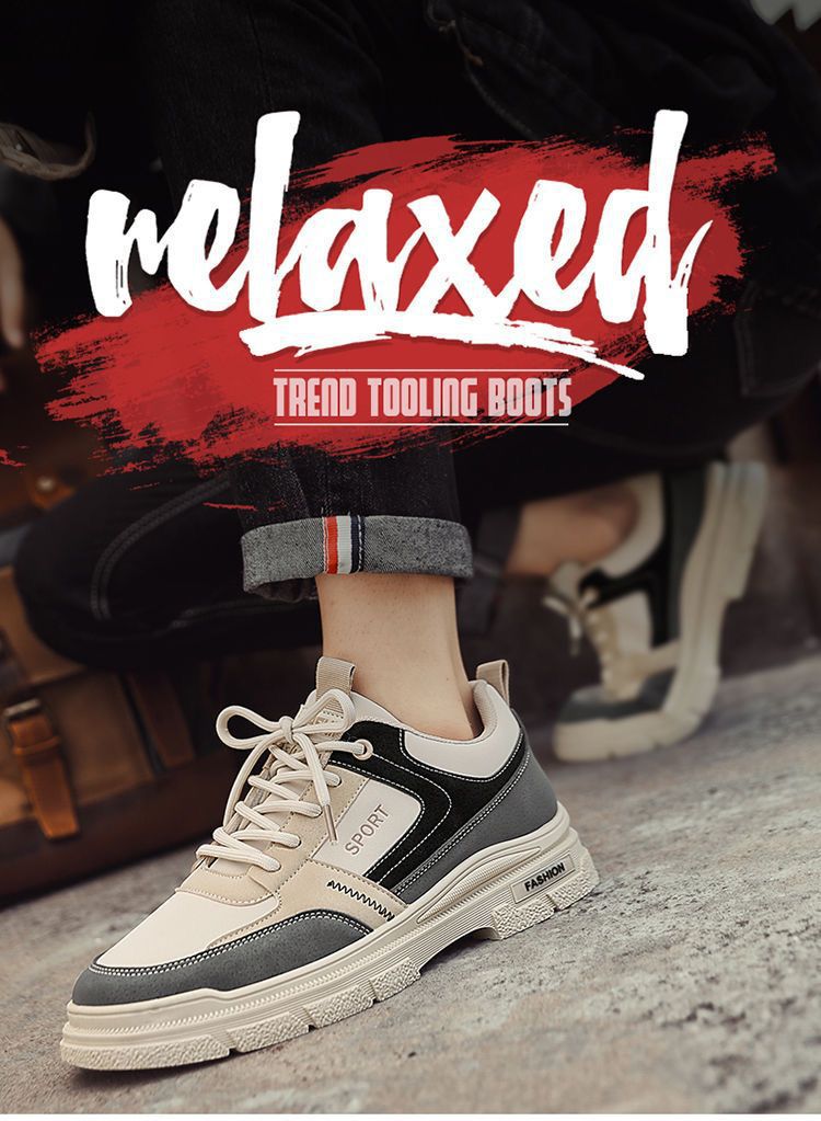 Men's winter breathable 2025 new trendy versatile casual skate shoes, men's low-top workwear leather martin boots