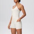 European and american new style strappy back tight sports shorts quick-dry yoga outfit set outdoor casual running fitness apparel