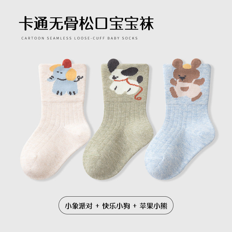 Babylon children's mid-calf socks: combed cotton, breathable, cartoon design, seamless comfort, non-binding, class a socks