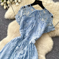 French chic lace cutout dress - women's summer tie-waist a-line elegant maxi dress