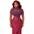 European and american style cross-border slimming waist-defining women's see-through patchwork versatile bodycon skirt pleated printed high-neck maxi dress
