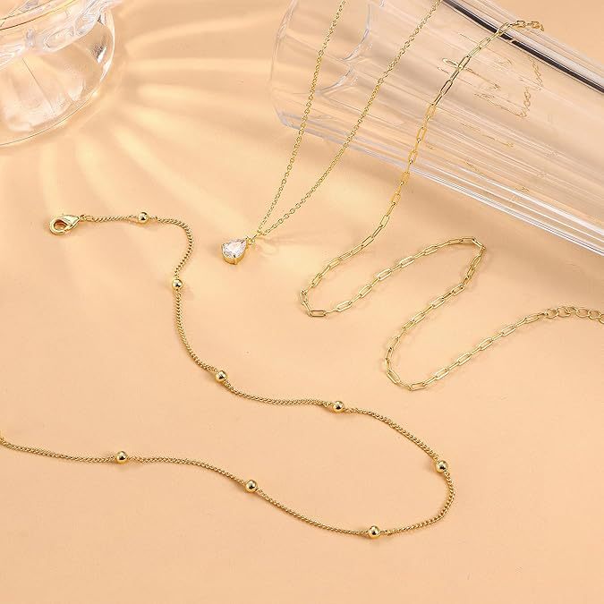 european and american popular simple style three-layer imitation pearl drop-shaped crystal pendant stacked necklace clavicle chain wholesale