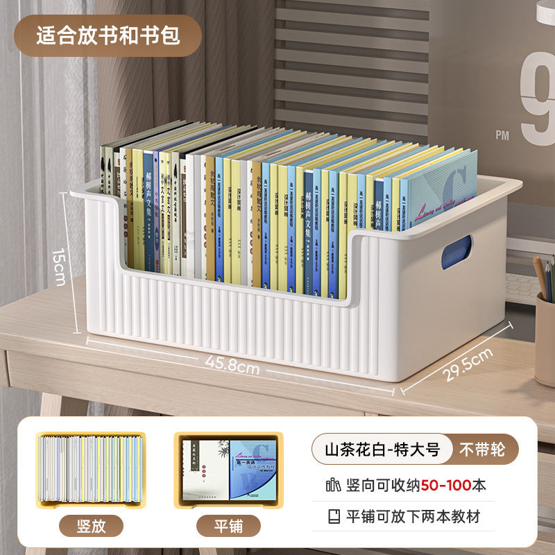 Under-desk book storage box with universal wheels - movable bookcase for students, classroom use, desktop book organizer, bookshelf
