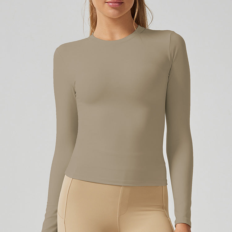 Thin casual running sports t-shirt fitness wear long sleevesslimming look round neck topsilm yoga wear long sleevesautum
