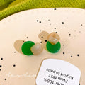 Vintage geometric deep green square stud earrings - minimalist chic, unique design, fashionable and versatile jewelry