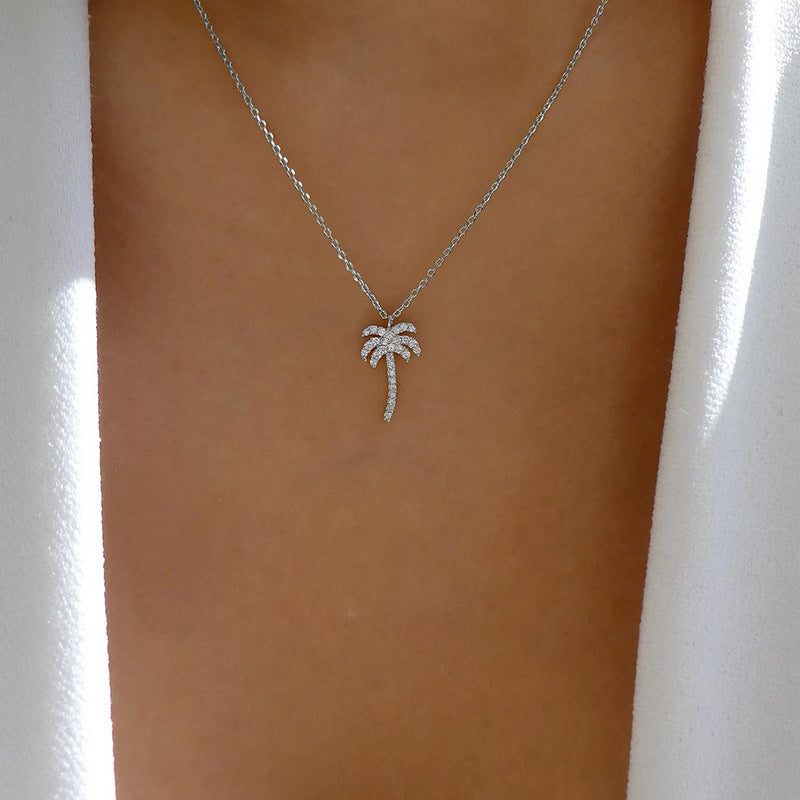 Rhinestone necklace wholesale fashion popular jewelry luxury inlaid gemstone coconut tree pendant women's easiest for match alloy necklace