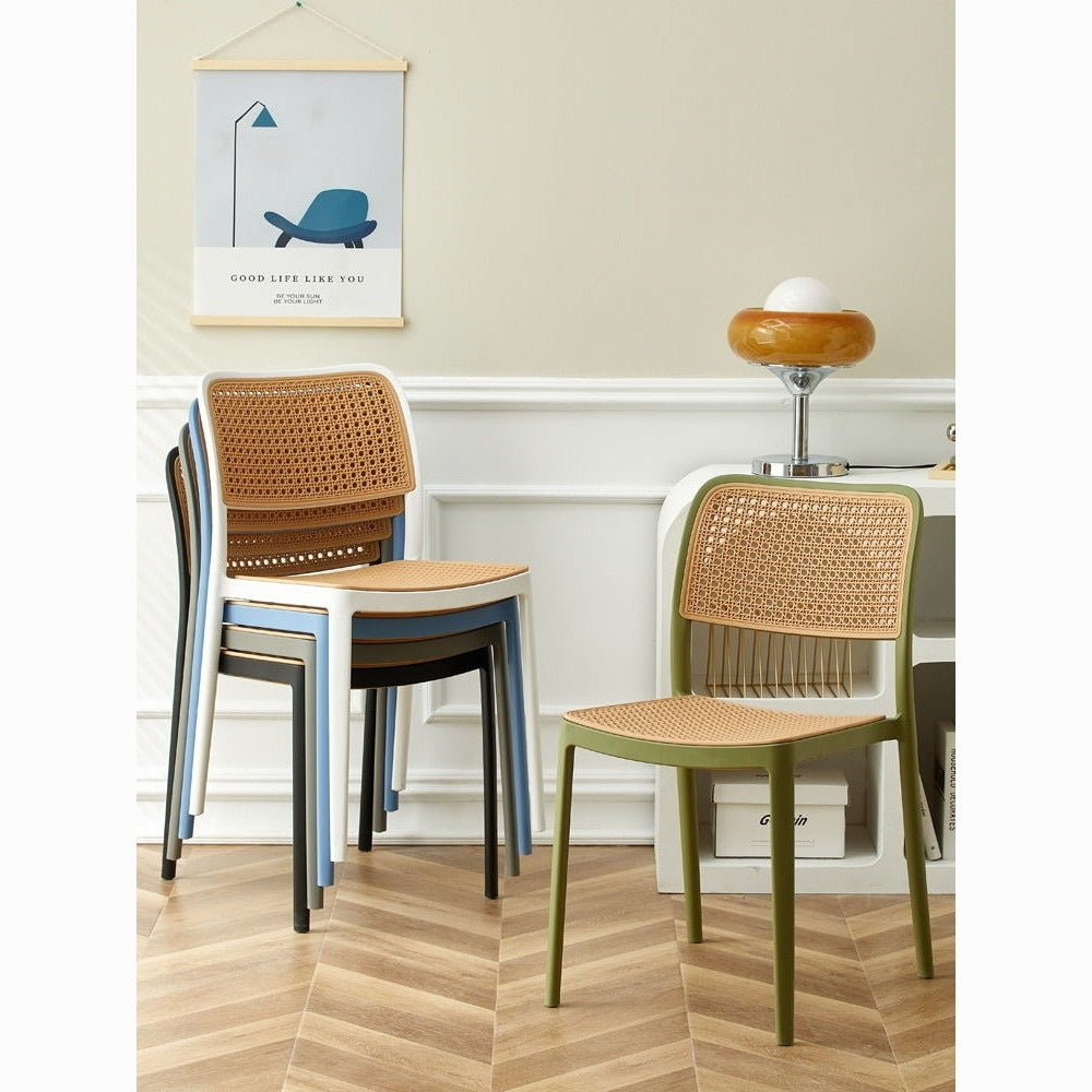 Nordic dining chair, rattan-effect plastic chair, outdoor & home use, stackable, trendy backrest chair, casual computer desk chair