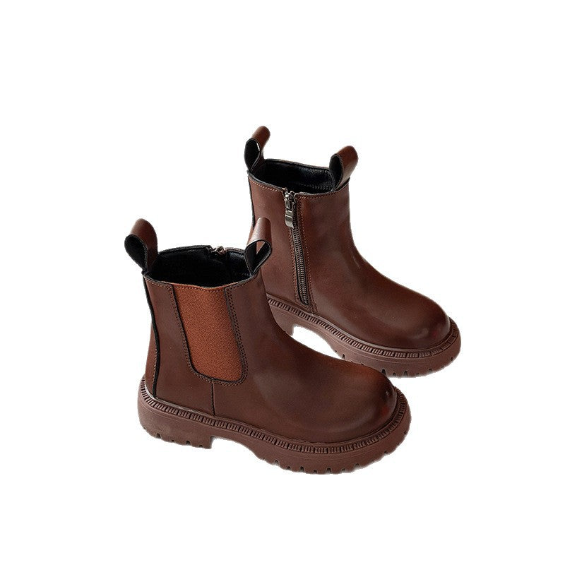 ins British Martin boots 2025 autumn and winter new Korean version girls velvet cigarette boots boys platform short boots