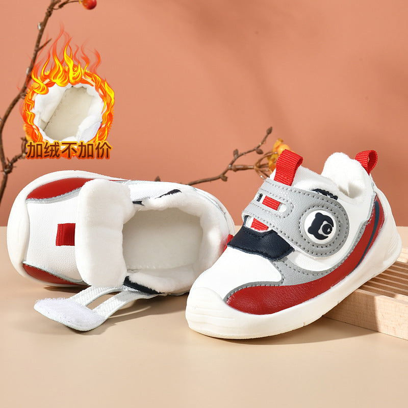 Toddler shoes for baby boys 0-1-3 years old, autumn/winter infant and toddler shoes for baby girls, soft sole non-slip, fleece-lined, extra thick cotton shoes