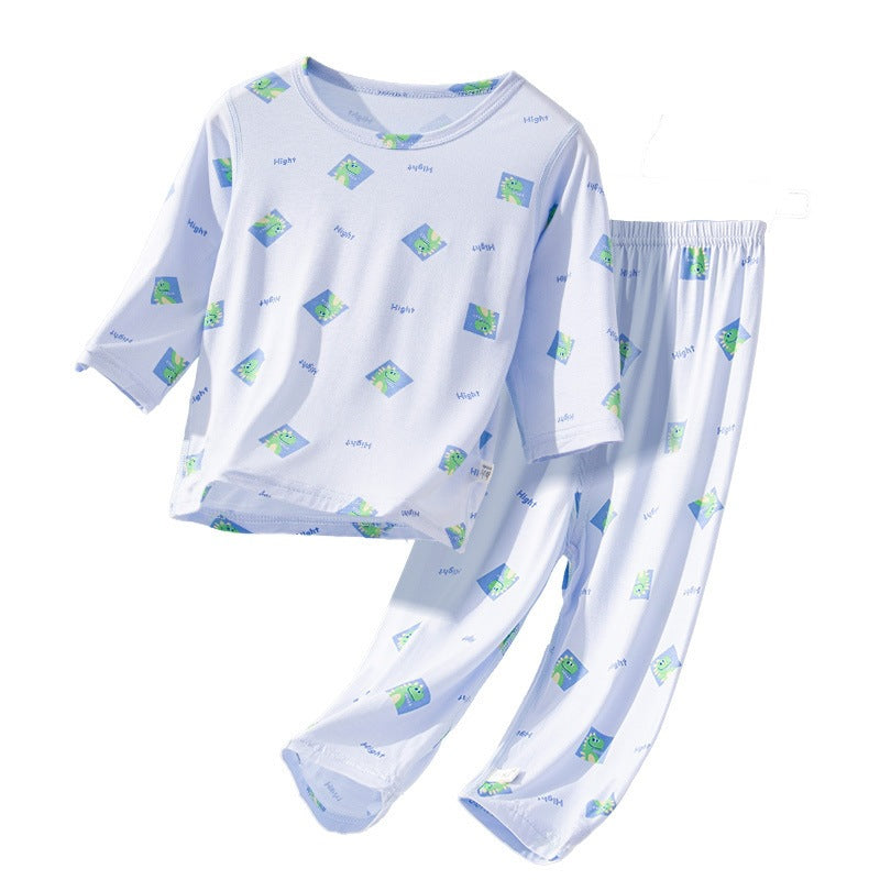 Kids' class a summer loungewear: boys' long-sleeve air conditioning pajamas, girls' modal sleepwear, cute baby clothes