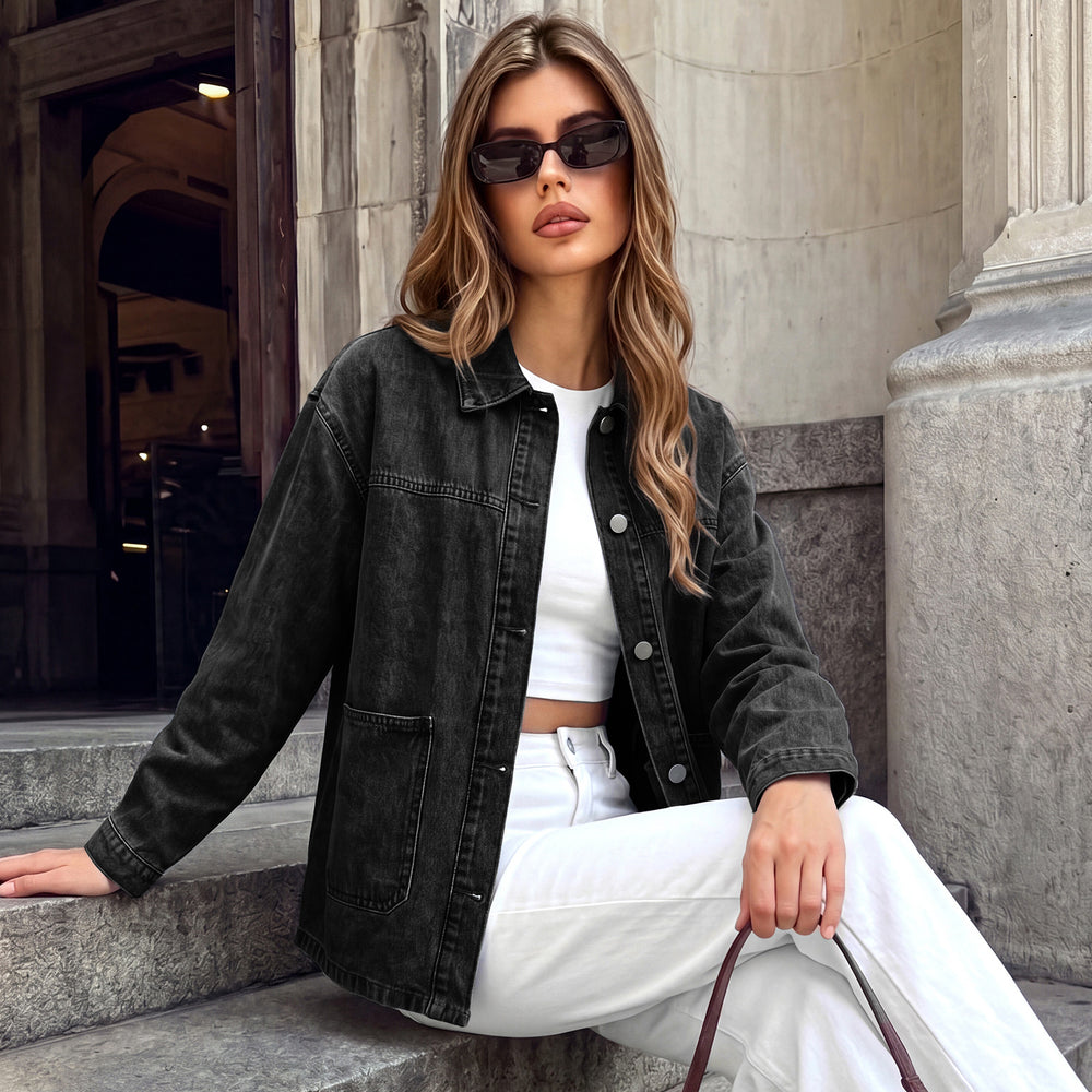 Fashion cross-border exportloose drop-shoulder lapel long sleeves single-breasted double-sided large patch pocket easiest for match layered denim outwear