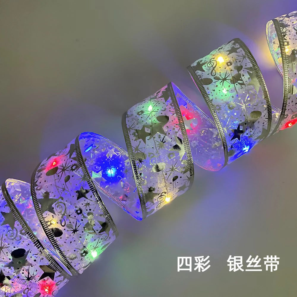 Cross-border Christmas ribbon LED light string Christmas tree decorative light Holiday light gift box decorative ribbon flash light string