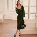 european and american women's clothing  fall/winter new collection: french retro slim-fit square neck a-line long sleeve velvet dress