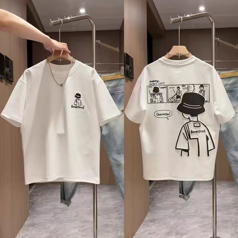 White cotton boys' short-sleeve t-shirt, summer  new arrival, loose fit, casual cartoon print, kids' half-sleeve tee 008