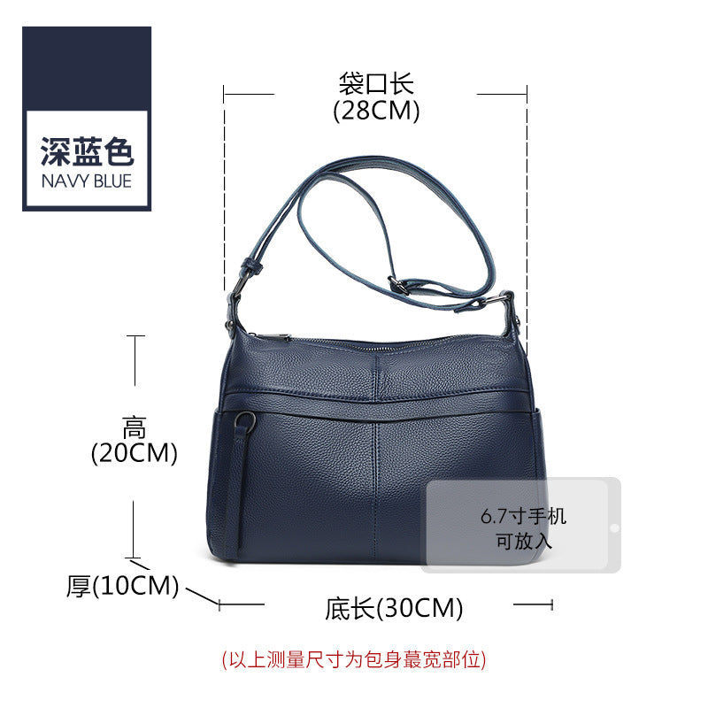 Casual leather women's messenger bag 2025 new trendy large-capacity mother messenger bag multi-bag simple cowhide shoulder bag