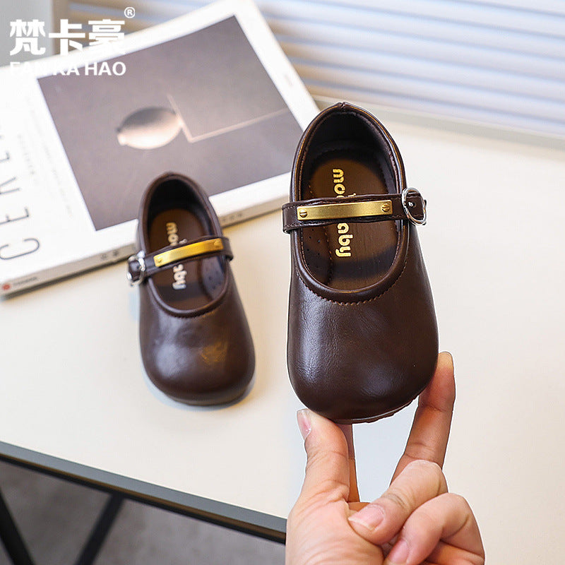 Vancahao girls' black leather shoes -  spring/autumn new korean style - simple and versatile princess shoes for toddlers and little girls