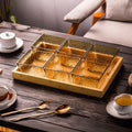 6-compartment fruit platter, amber ripple design + wooden tray, thickened plastic
