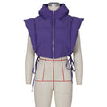 European and american style women's autumn new arrival: hooded, sleeveless, tie-up, cropped vest with side slits - versatile and trendy puffer jacket for women