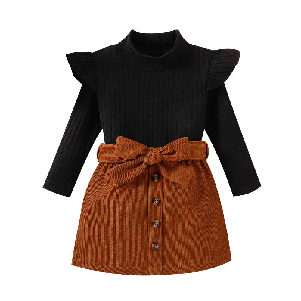 European and american style export children's clothing:  autumn/winter girls' high-neck knitted corduroy two-piece set for little girls