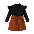 European and american style export children's clothing:  autumn/winter girls' high-neck knitted corduroy two-piece set for little girls