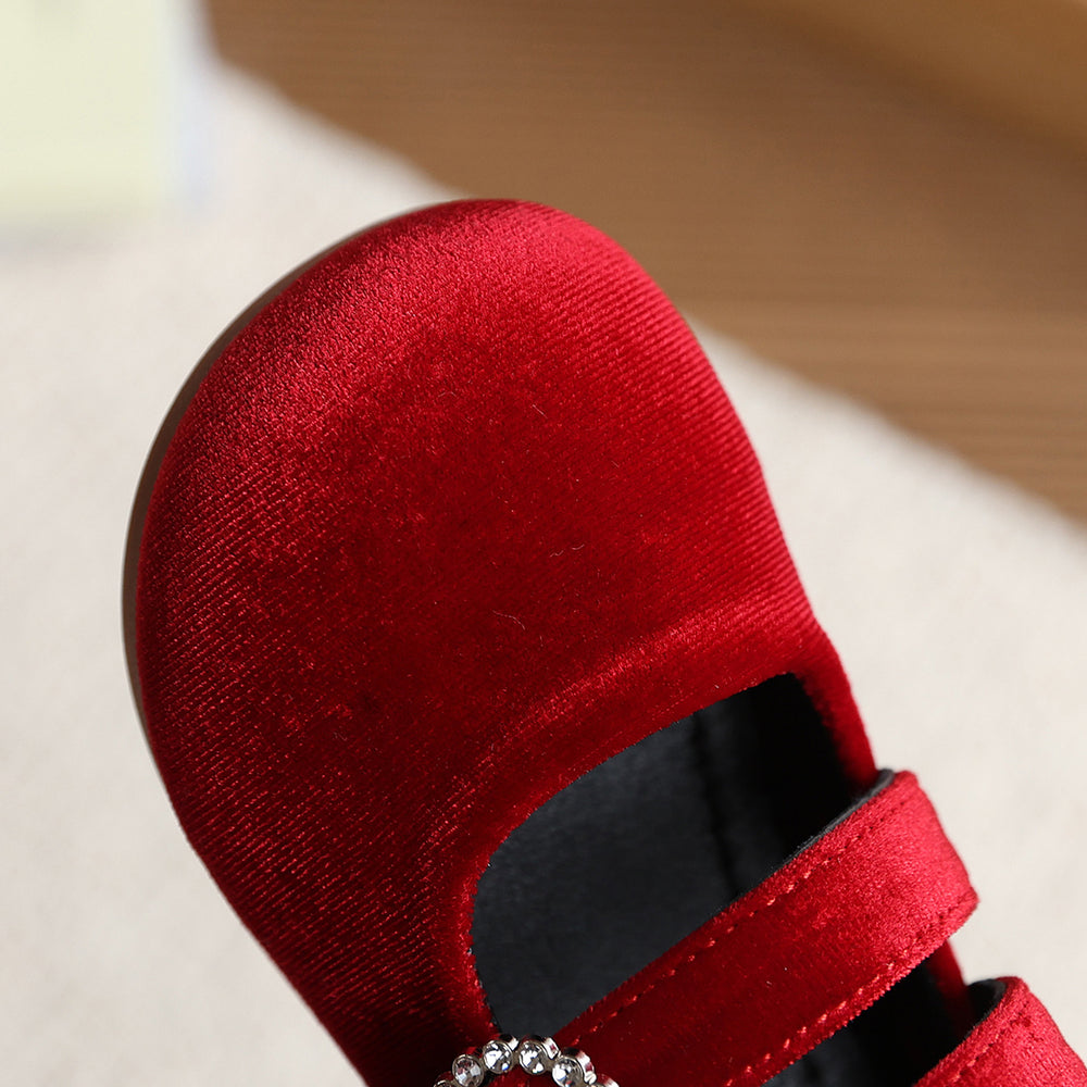 Vancahao girls' velvet princess shoes, new spring  collection: kids' double-row velcro moccasins, soft sole flats