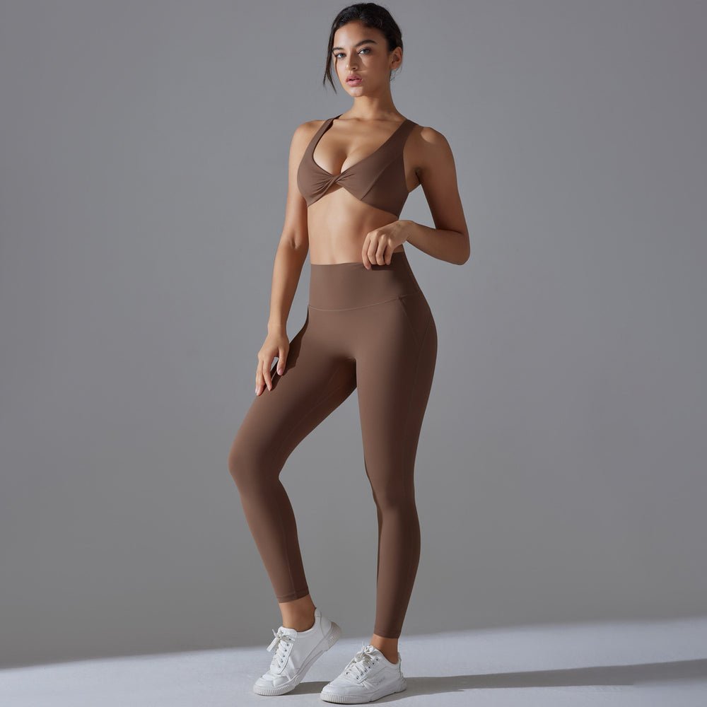 New solid color seamless underwear double-sided jacquard back sports yoga set - high elasticity, tight fit, fitness, and antibacterial yoga apparel