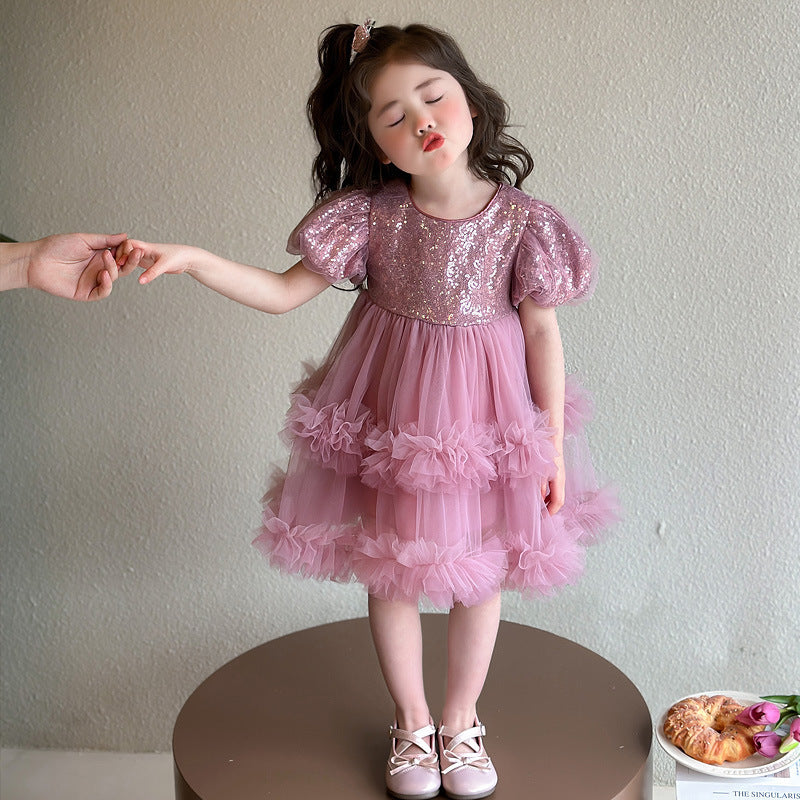 Girls' birthday dress -  summer collection - short sleeve dress - stylish and trendy princess dress - cake dress