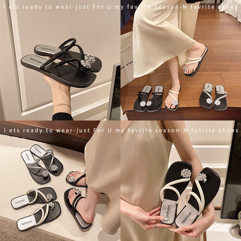 Women's slippers for outdoor wear - 2025 summer new arrivals: trendy, fashionable women's chunky heel flat sandals, thong sandals, and flip-flops