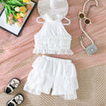 new girls' halter neck off-shoulder tiered skirt pants sweet princess set