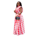 European and american cross-border women's fashion:  summer new collection - trendy plaid turn-down collar shirt and a-line skirt set