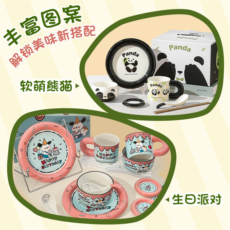 Panda dinnerware set - cute ceramic gift box for weddings, girls' birthdays, housewarmings, and favors