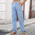 European and american cross-border e-commerce  independent site new streetwear fashion multi-pocket cargo straight-leg denim jeans for women