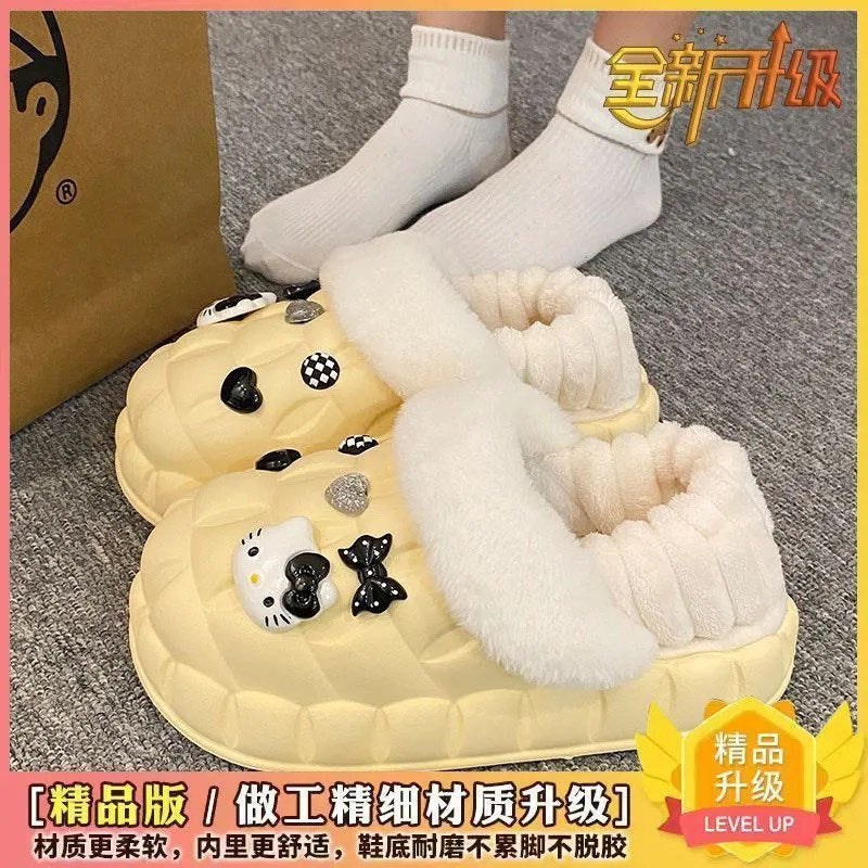 Women's winter waterproof cotton slippers - thick sole, fleece lined, closed toe, cute & cozy indoor slippers for students & dorms - removable warm insole