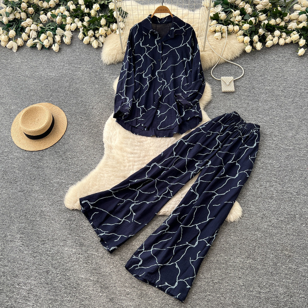 Lazy style pink printingshirtloose pantstwo-piece set female autum light mature style easiest for matchwork clothingelegantsuit