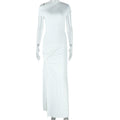 Fashion style insexport women's pure colordress oblique collar short sleeve sexyasymmetrical slit elegant skirt dress