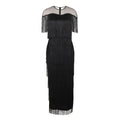 new mesh patchwork tassel crew neck dress high waist slim fit evening sexy bodycon dress