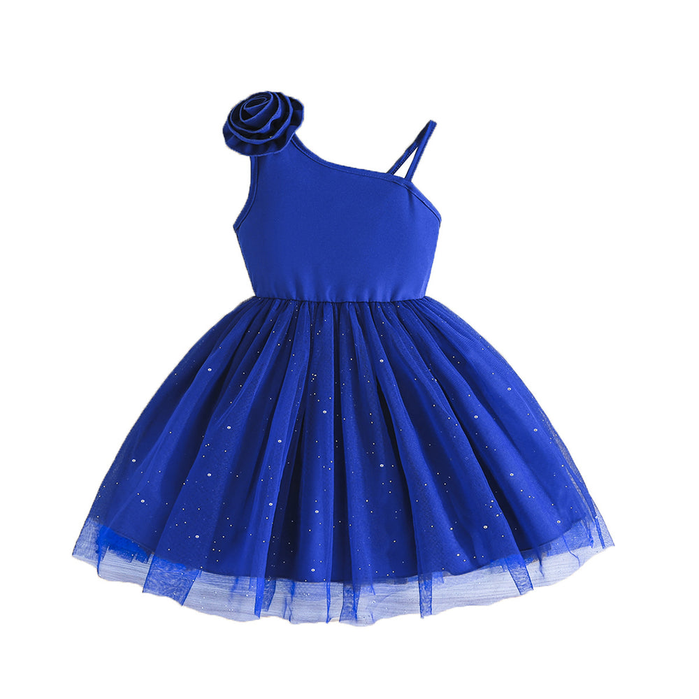 exclusive: 3d floral mesh one-shoulder dress