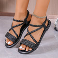 Ready-to-ship european and american plus size open-toe flat sandals - women's fashion woven strap lightweight beach sandals