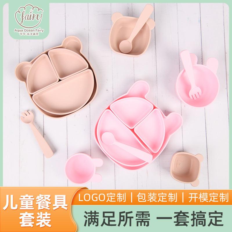 Children's food-grade silicone tableware Baby complementary food Suction cup bowl Maternal and infant products Bear silicone tableware logo custom