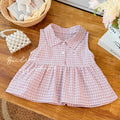 Girls' summer new korean style pink plaid shorts set - stylish and trendy baby girl outfit, kids' clothing, fashionable children's wear