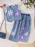 Kids clothing cross-border exportfall and winternew arrival children's blue vest + pants baby children's clothing