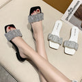 New 2024 flip-flops & sandals for women - open toe, chunky heel, adhesive style, mid-heel, fashionable summer sandals with rhinestone detail