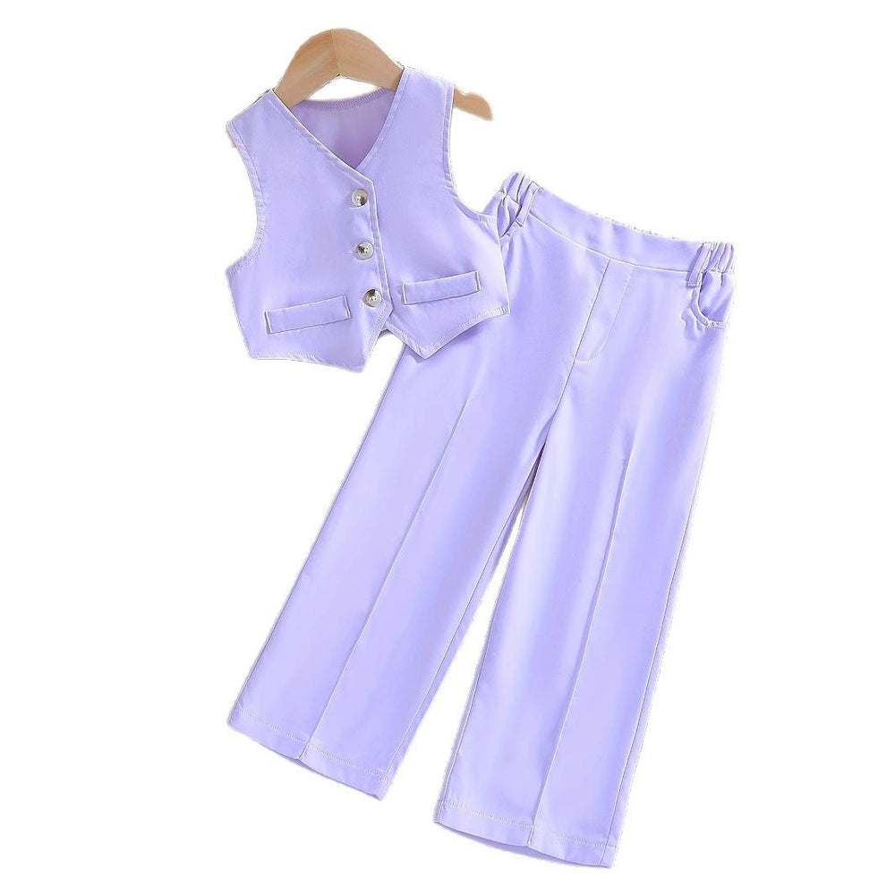 summergirlsuitvest topscasual suitpantslight purplekidstwo-piece pantssuit