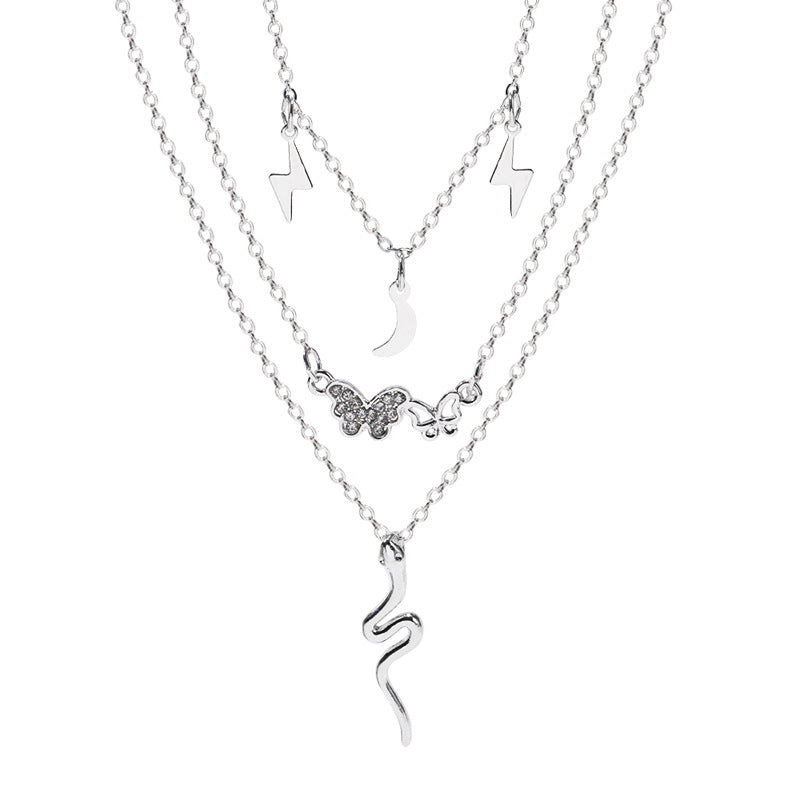 Wholesale snake chain layered pendants - european & american cross-border jewelry - high-end women's butterfly, star, and moon necklaces - multi-layered necklaces